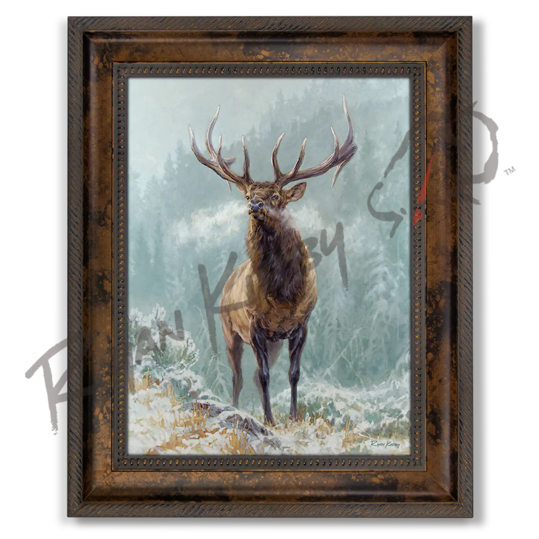 ’Blowing Smoke’ Bull Elk Canvas Art Print Classic Bronze