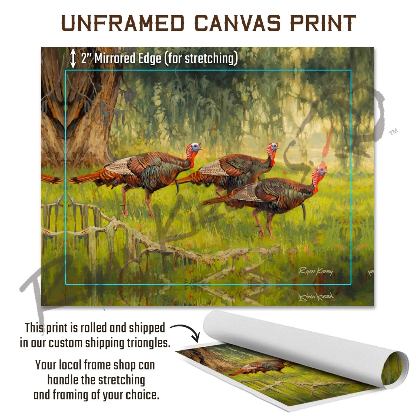 ’Bottomland Bachelors’ Wild Turkey Canvas Art Print With Signed Mossy Oak Stamp
