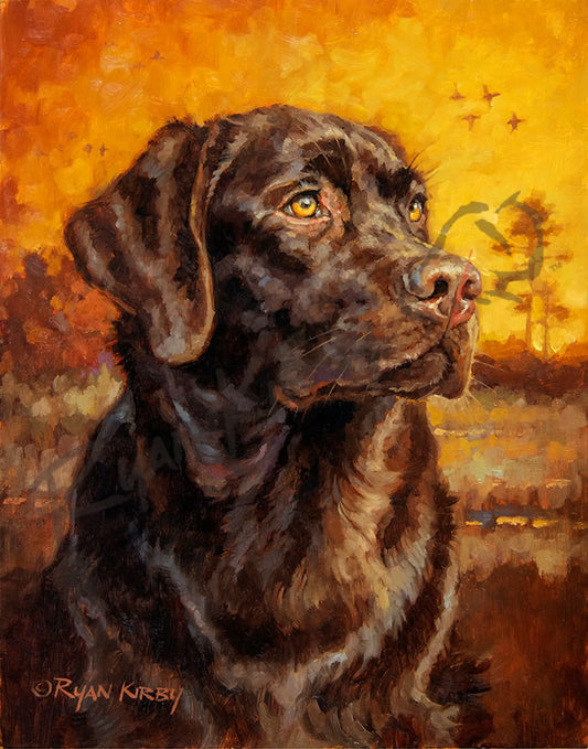 Chocolate Lab, Sunrise, Ryan Kirby Art, SEWE
