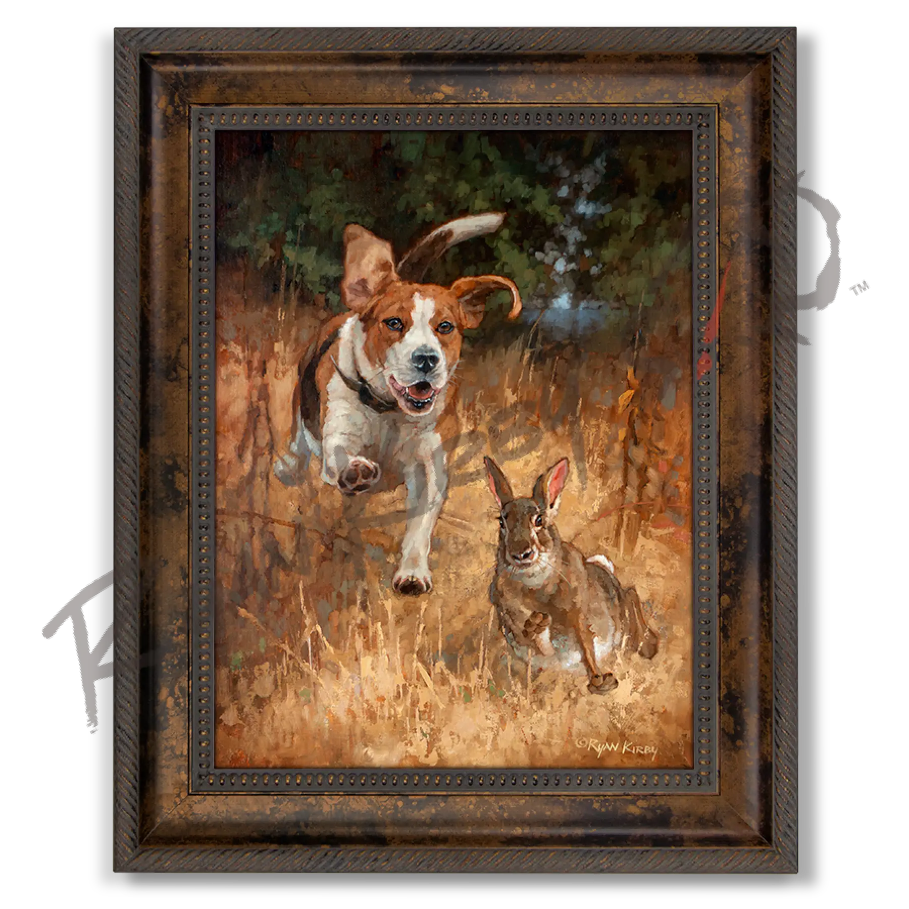 ’Fair Chase’ Beagle Hunting Rabbit Canvas Art Print Classic Bronze