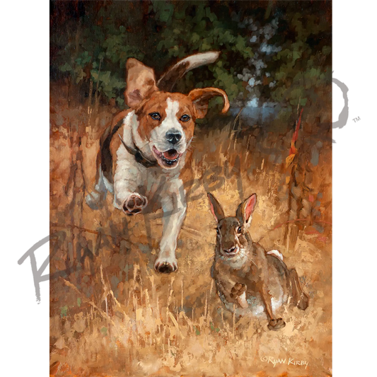’Fair Chase’ Beagle Hunting Rabbit Canvas Art Print Unframed Rolled