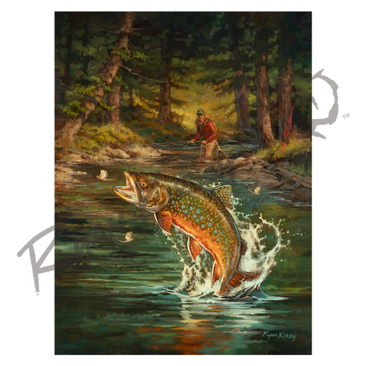 ’Backcountry Brookie’ Or ’Rise And Shine’ Jumping Brook Trout Canvas Art Print Unframed Rolled