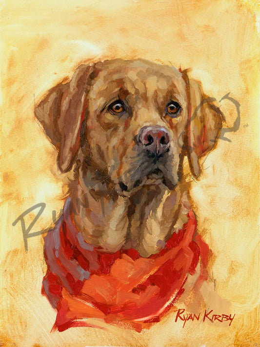 Red on Yellow, Ryan Kirby Art, Labrador, Yellow Labrador 