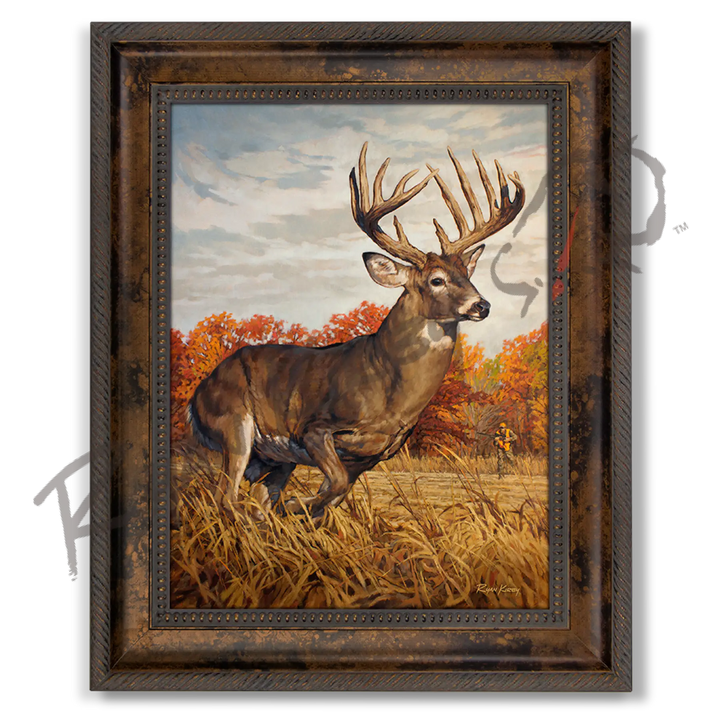 ’Running And Gunning’ White-Tailed Deer Canvas Art Print Classic Bronze
