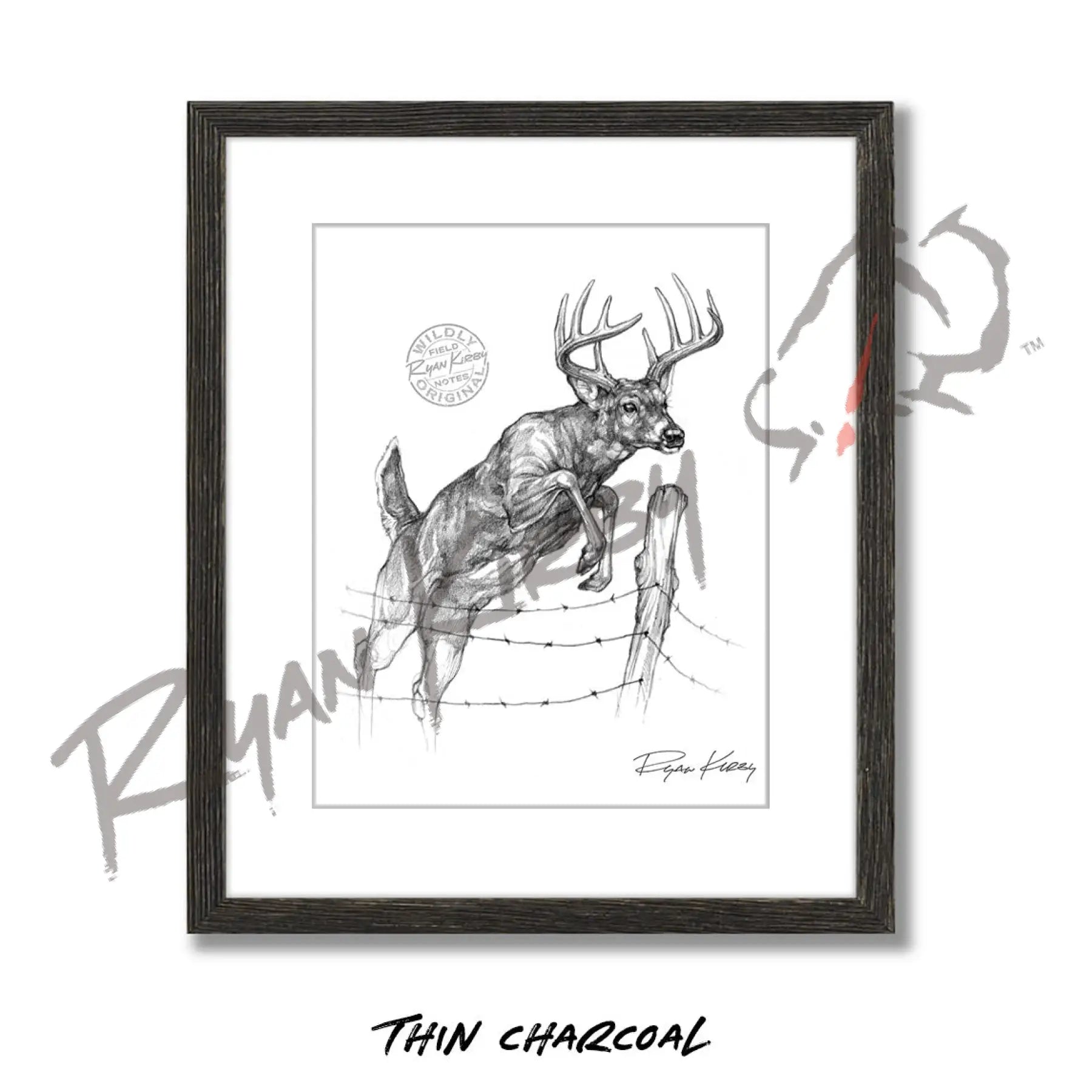 White-tailed Buck Jumping Fence Sketch Print Sketch Paper Print