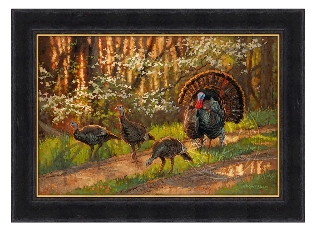 ’Dogwood Turkeys’ Original Oil Painting of Wild Turkeys - Original Oil Painting