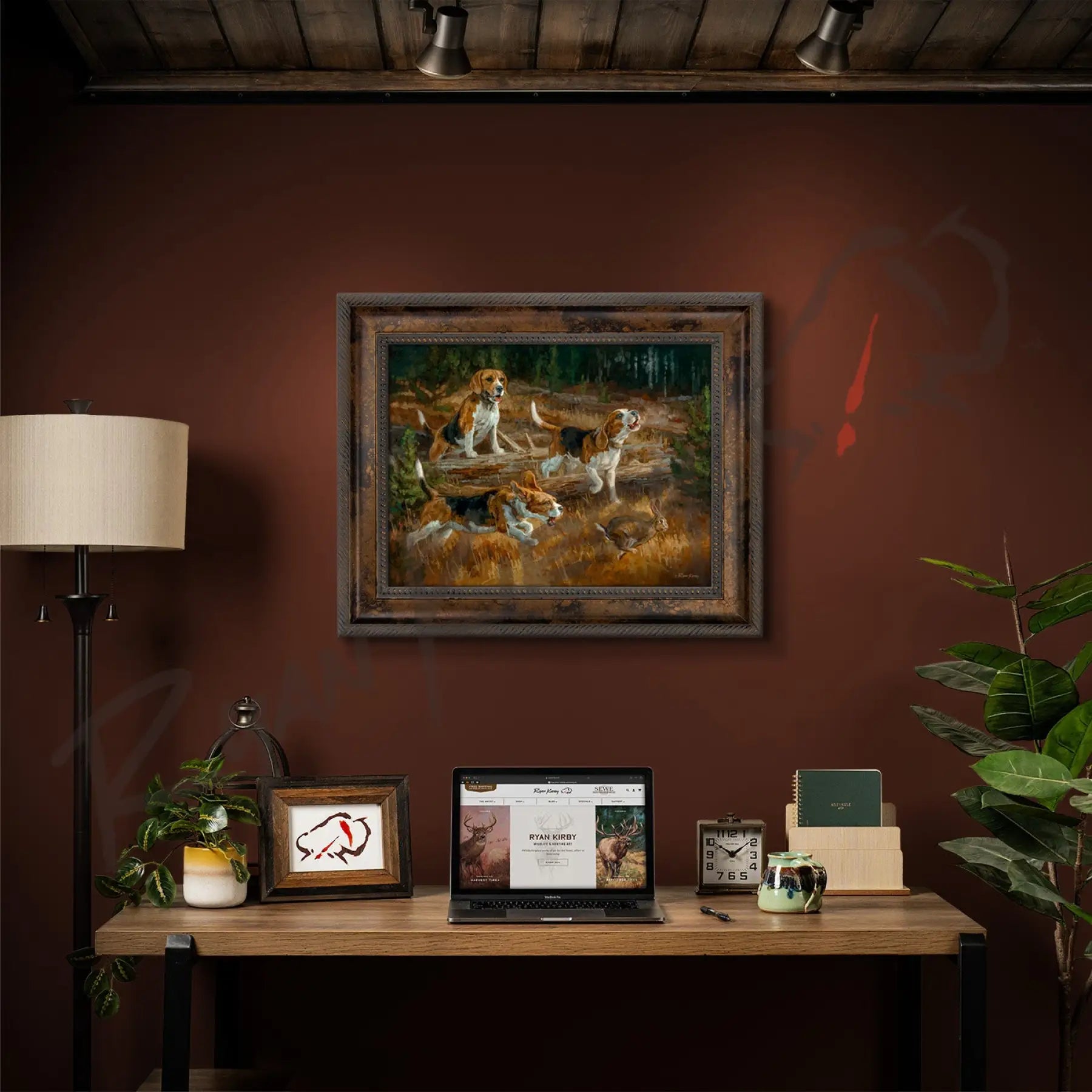 ’Belle of the Bawl’ Beagle Hunting Rabbit Canvas Art Print Canvas Print