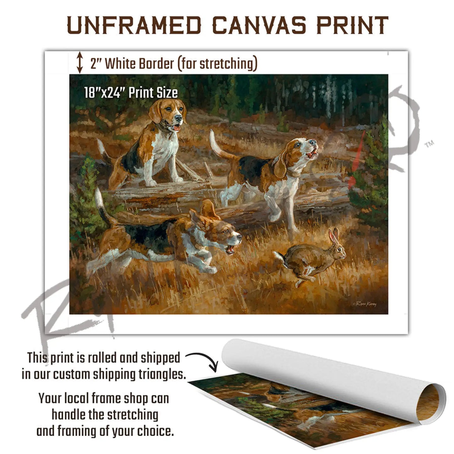 ’Belle of the Bawl’ Beagle Hunting Rabbit Canvas Art Print Canvas Print
