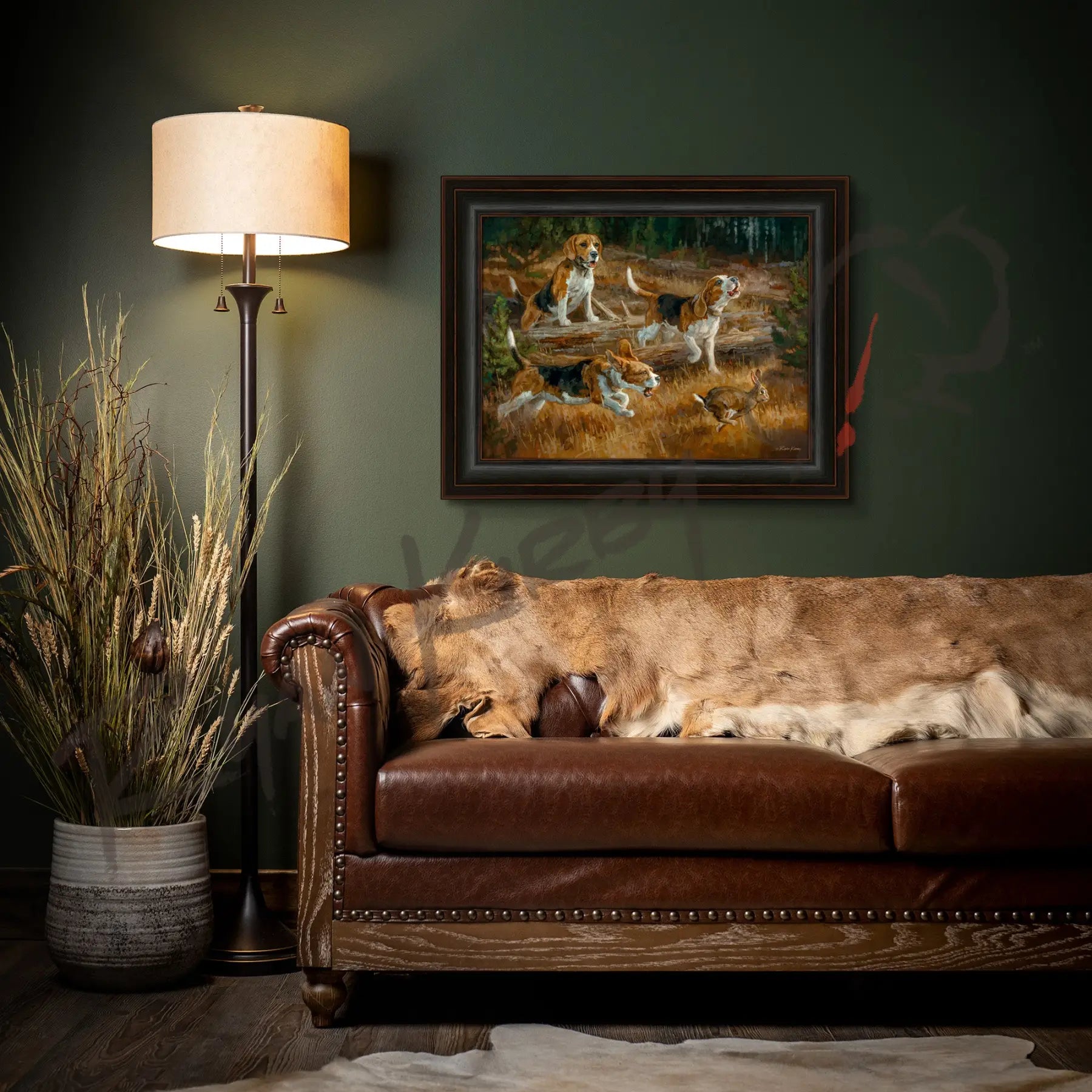 ’Belle of the Bawl’ Beagle Hunting Rabbit Canvas Art Print - Canvas Print