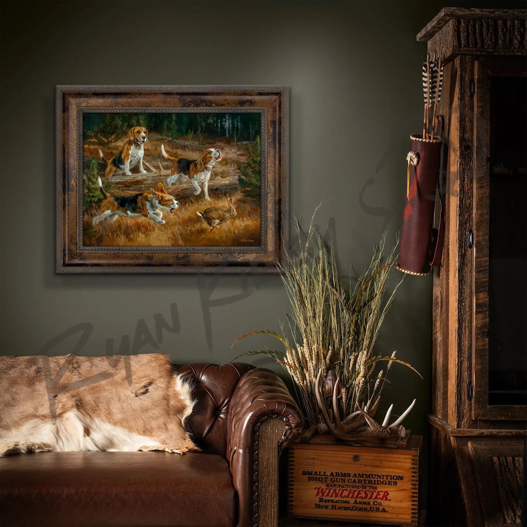 ’Belle of the Bawl’ Beagle Hunting Rabbit Canvas Art Print Canvas Print
