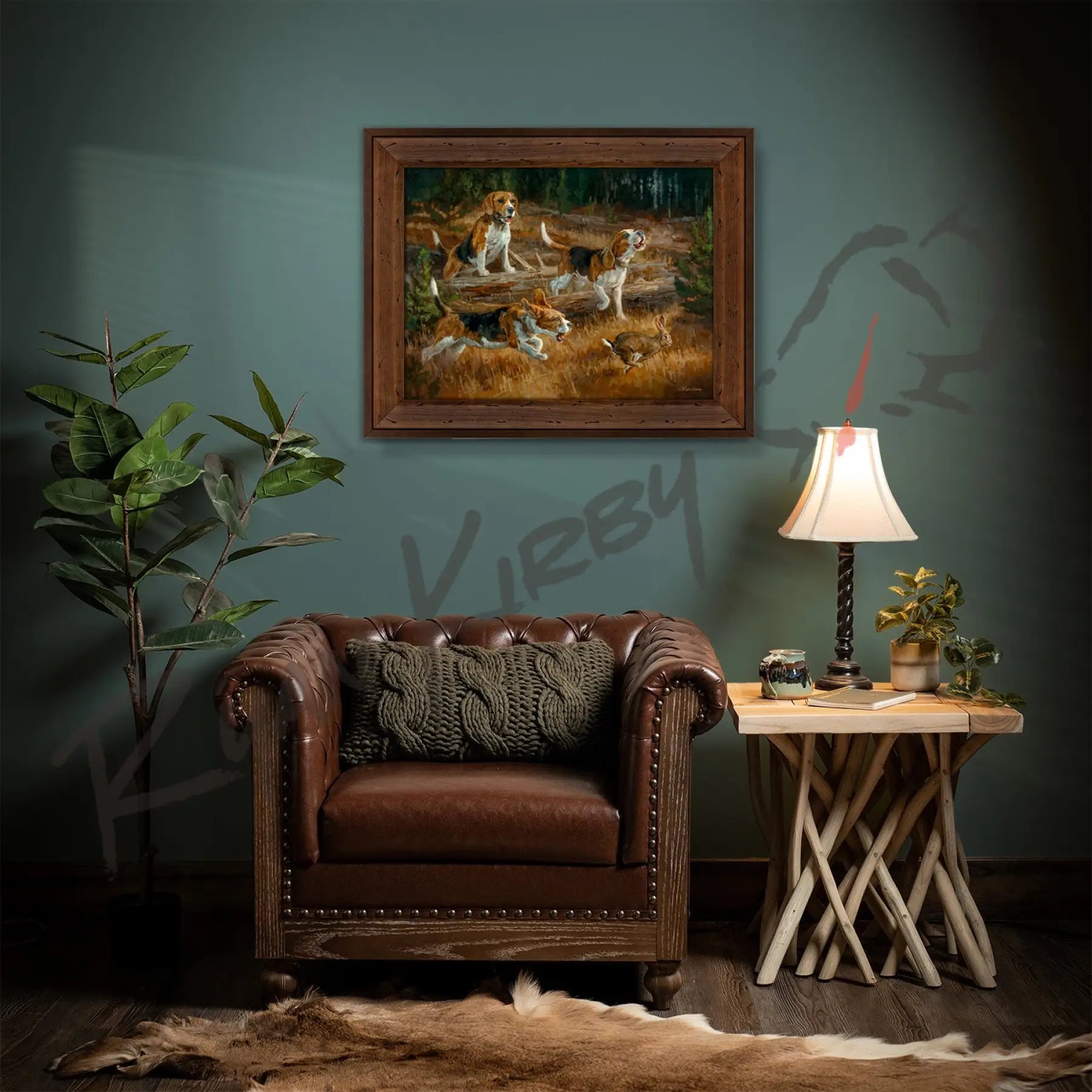 ’Belle of the Bawl’ Beagle Hunting Rabbit Canvas Art Print Canvas Print