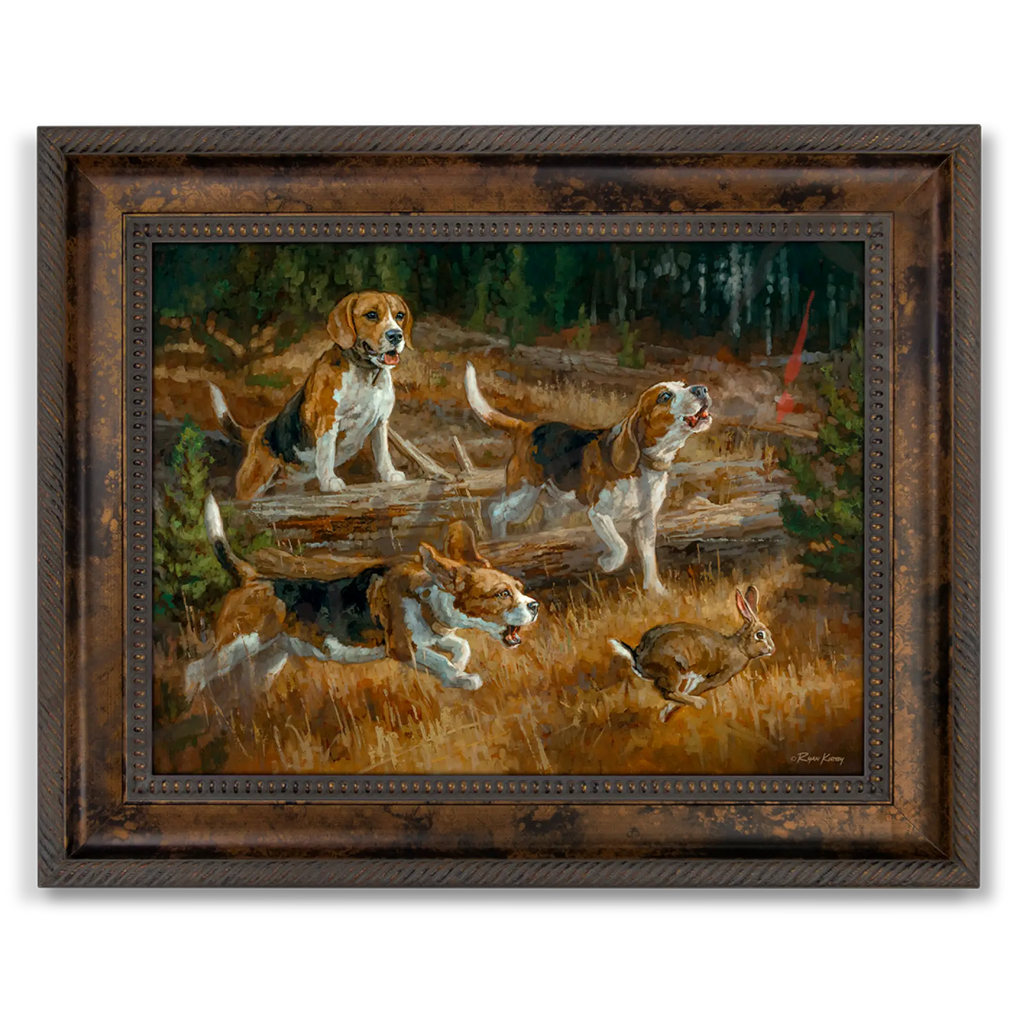 ’Belle of the Bawl’ Beagle Hunting Rabbit Canvas Art Print Classic Bronze Canvas Print