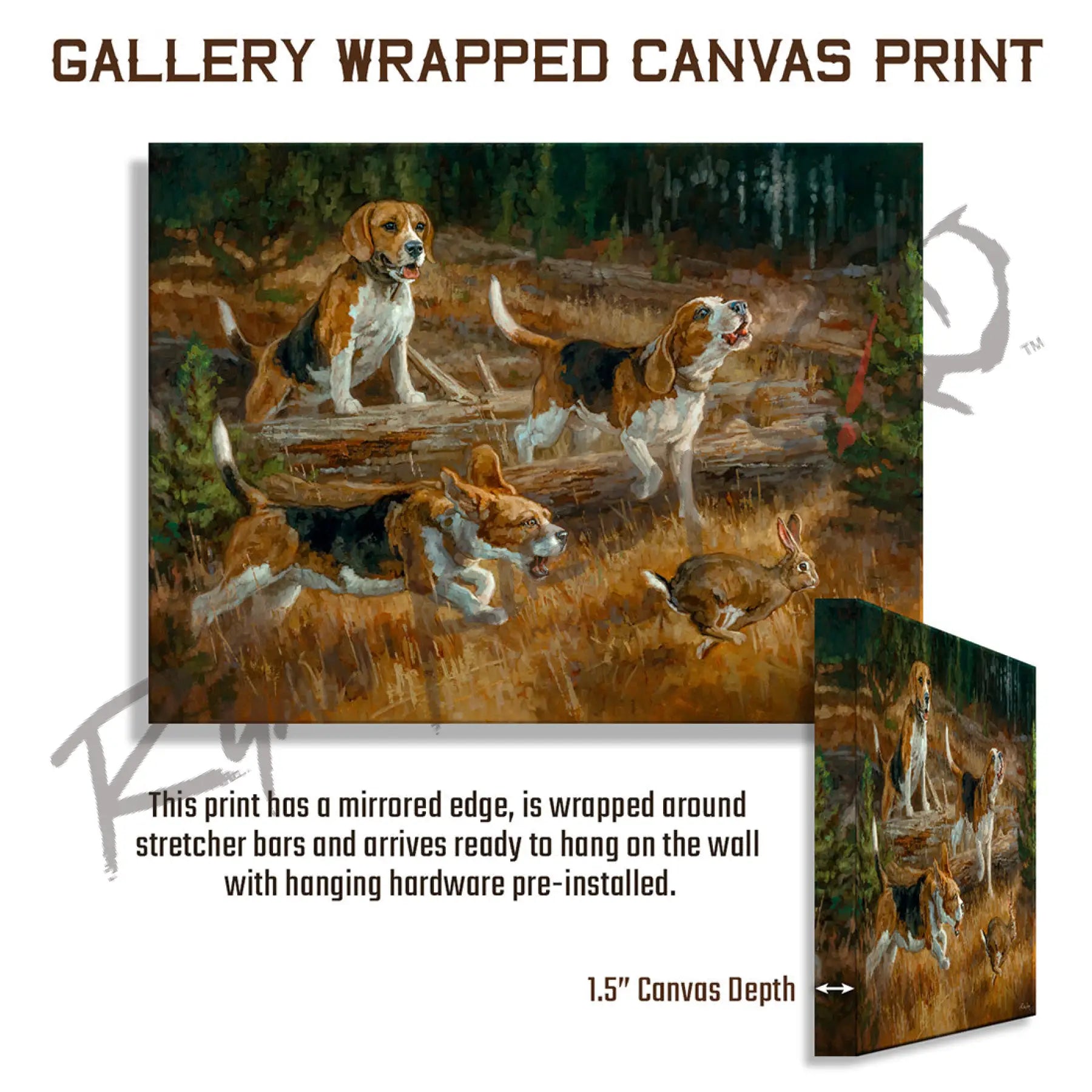 ’Belle of the Bawl’ Beagle Hunting Rabbit Canvas Art Print Gallery Wrapped Canvas Print