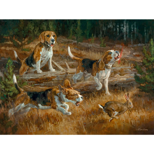 ’Belle of the Bawl’ Beagle Hunting Rabbit Canvas Art Print Unframed, Rolled Canvas Canvas Print