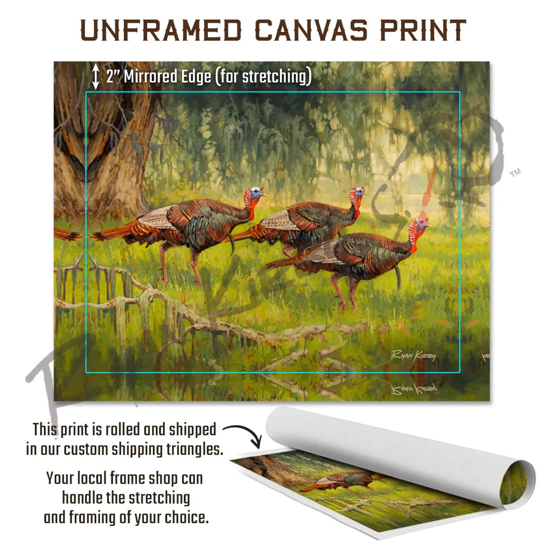 ’Bottomland Bachelors’ Wild Turkey Canvas Art Print With Signed Mossy Oak Stamp
