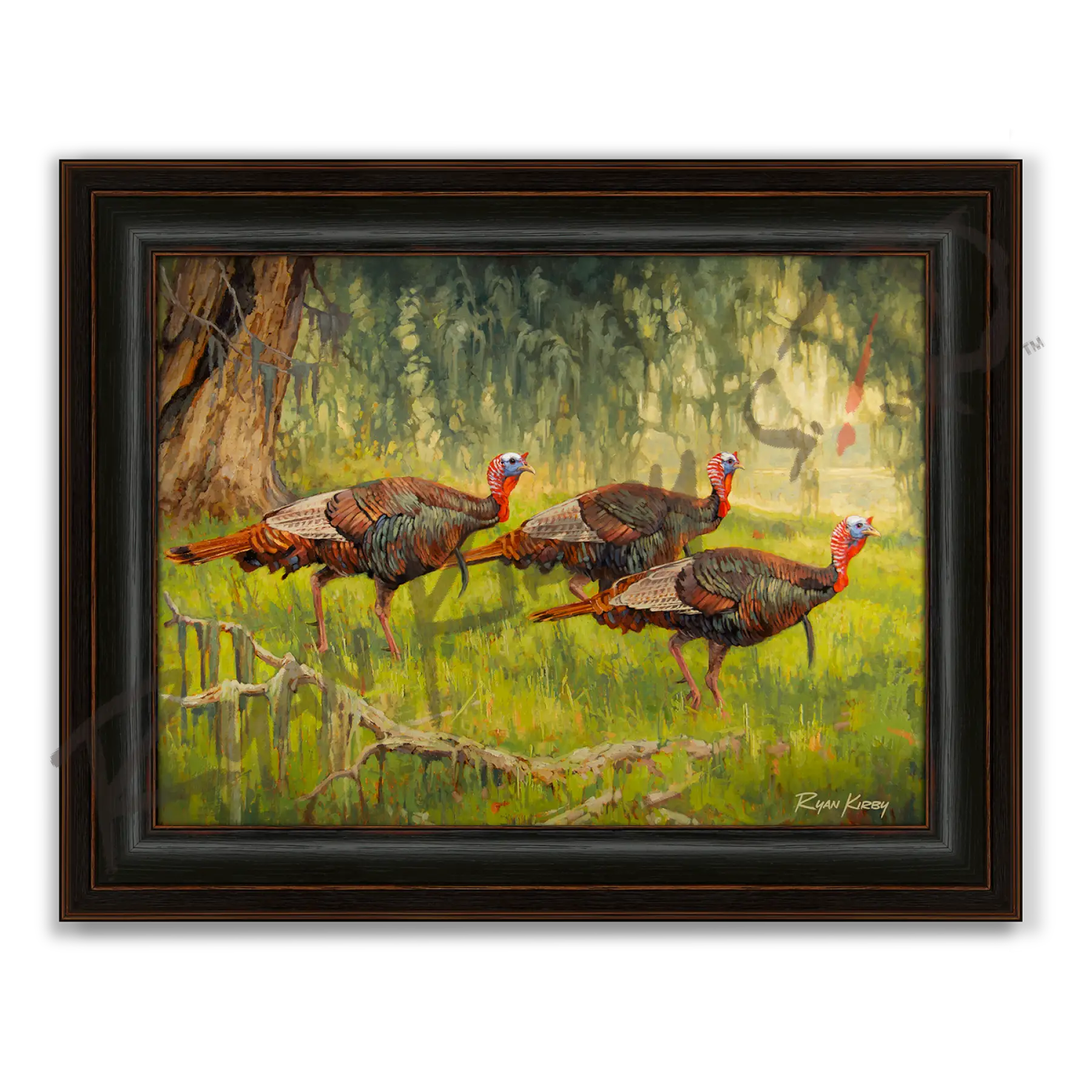 ’Bottomland Bachelors’ Wild Turkey Canvas Art Print - Midnight Oak - Canvas Print