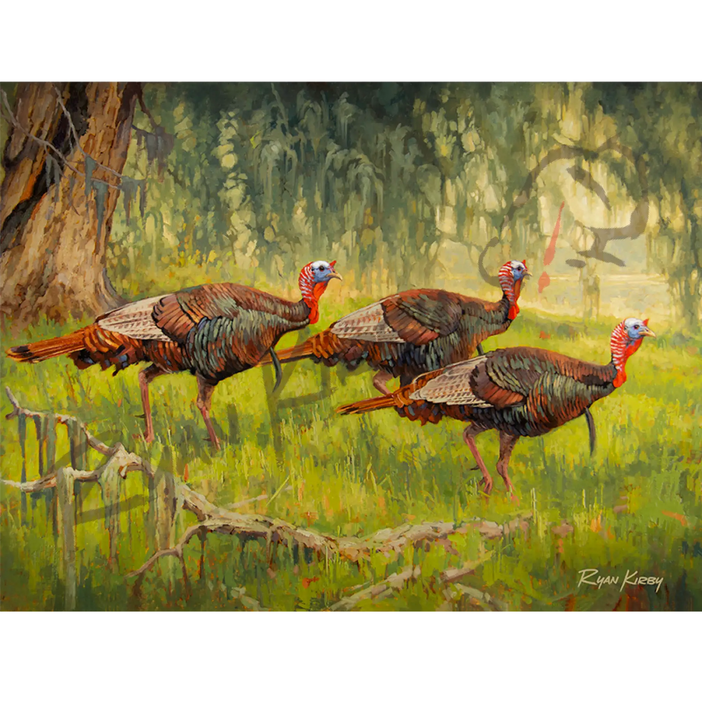 ’Bottomland Bachelors’ Wild Turkey Canvas Art Print With Signed Mossy Oak Stamp