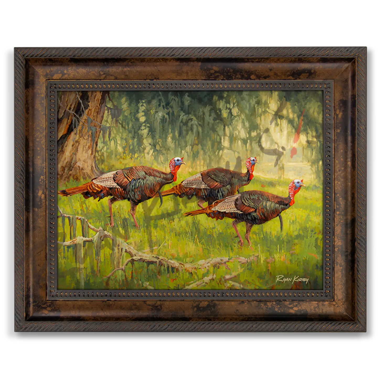 ’Bottomland Bachelors’ Wild Turkey Canvas Art Print With Signed Mossy Oak Stamp Classic Bronze