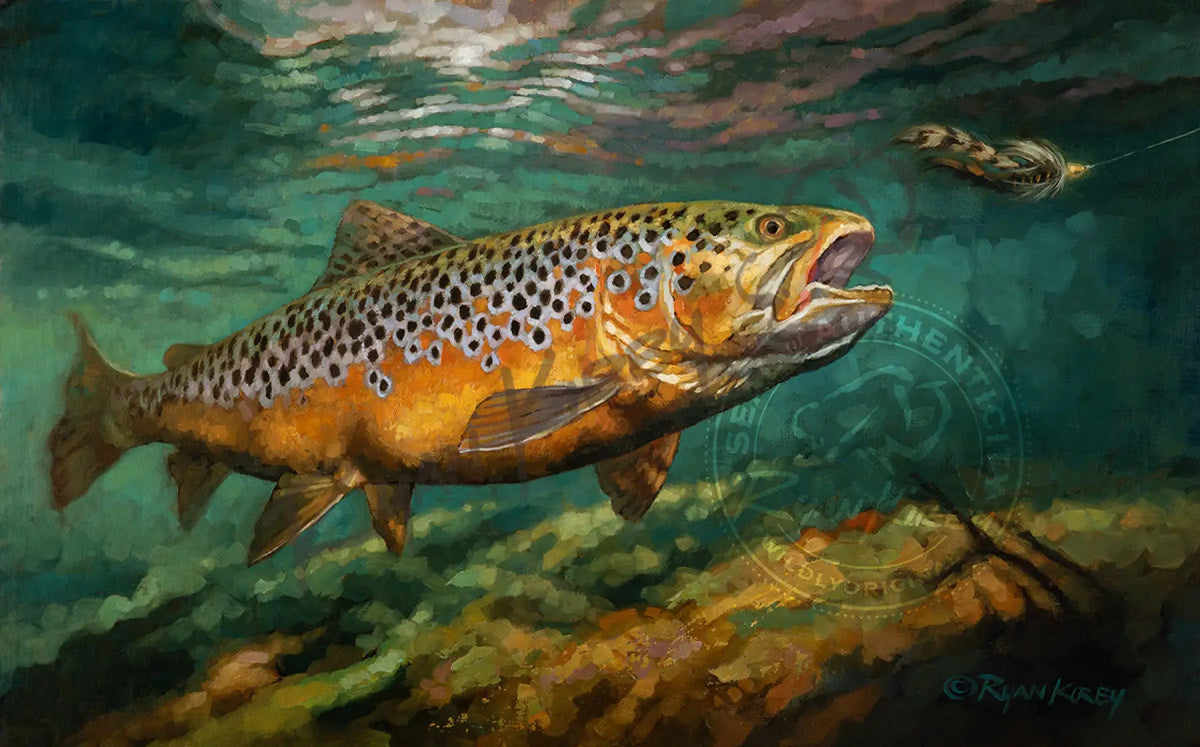 ’Brown Trout Strike’ Original Oil Painting - Original Oil Painting