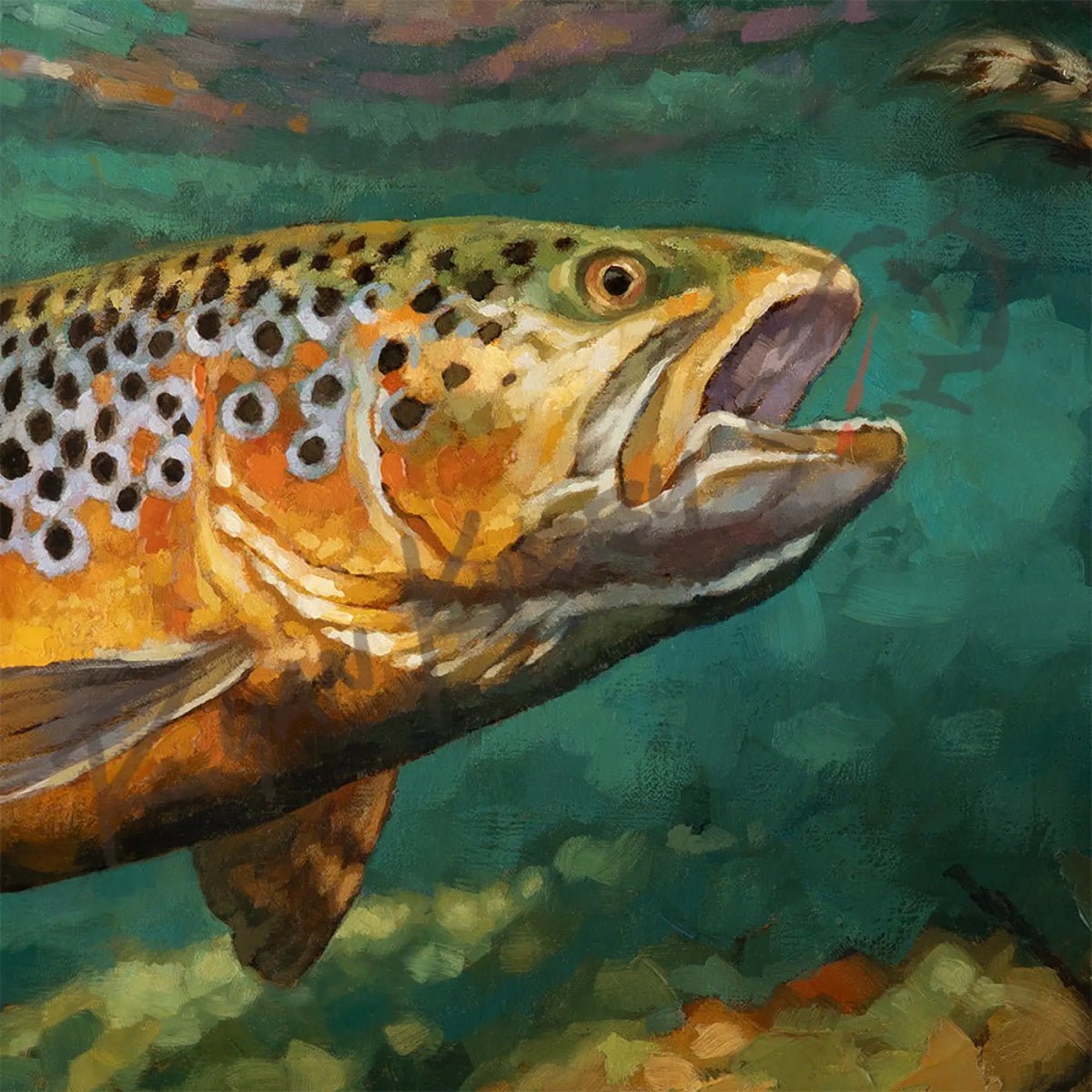 ’Brown Trout Strike’ Original Oil Painting - Original Oil Painting