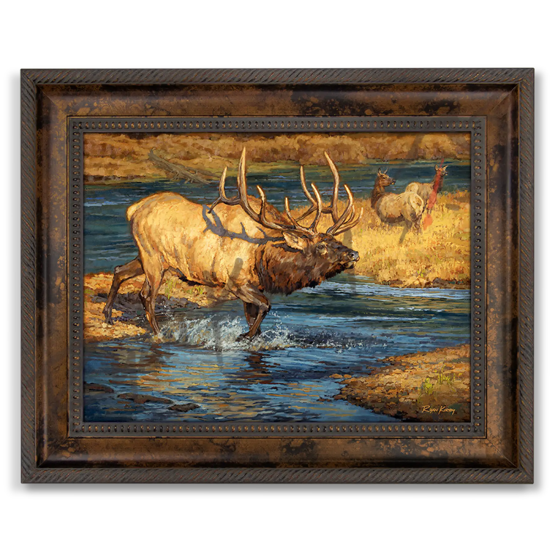 ’Crossing Guard’ Bull Elk Canvas Art Print Classic Bronze