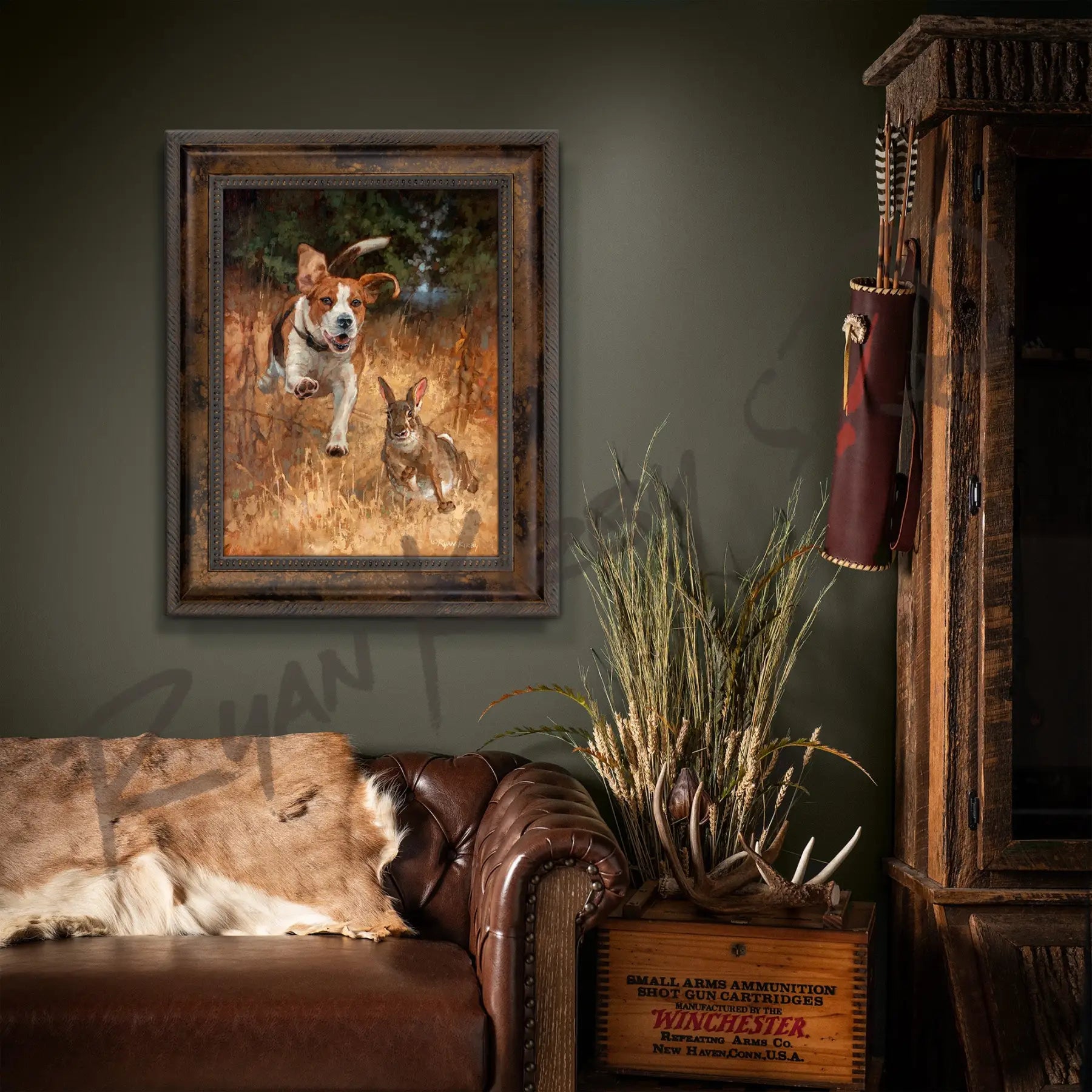 ’Fair Chase’ Beagle Hunting Rabbit Canvas Art Print