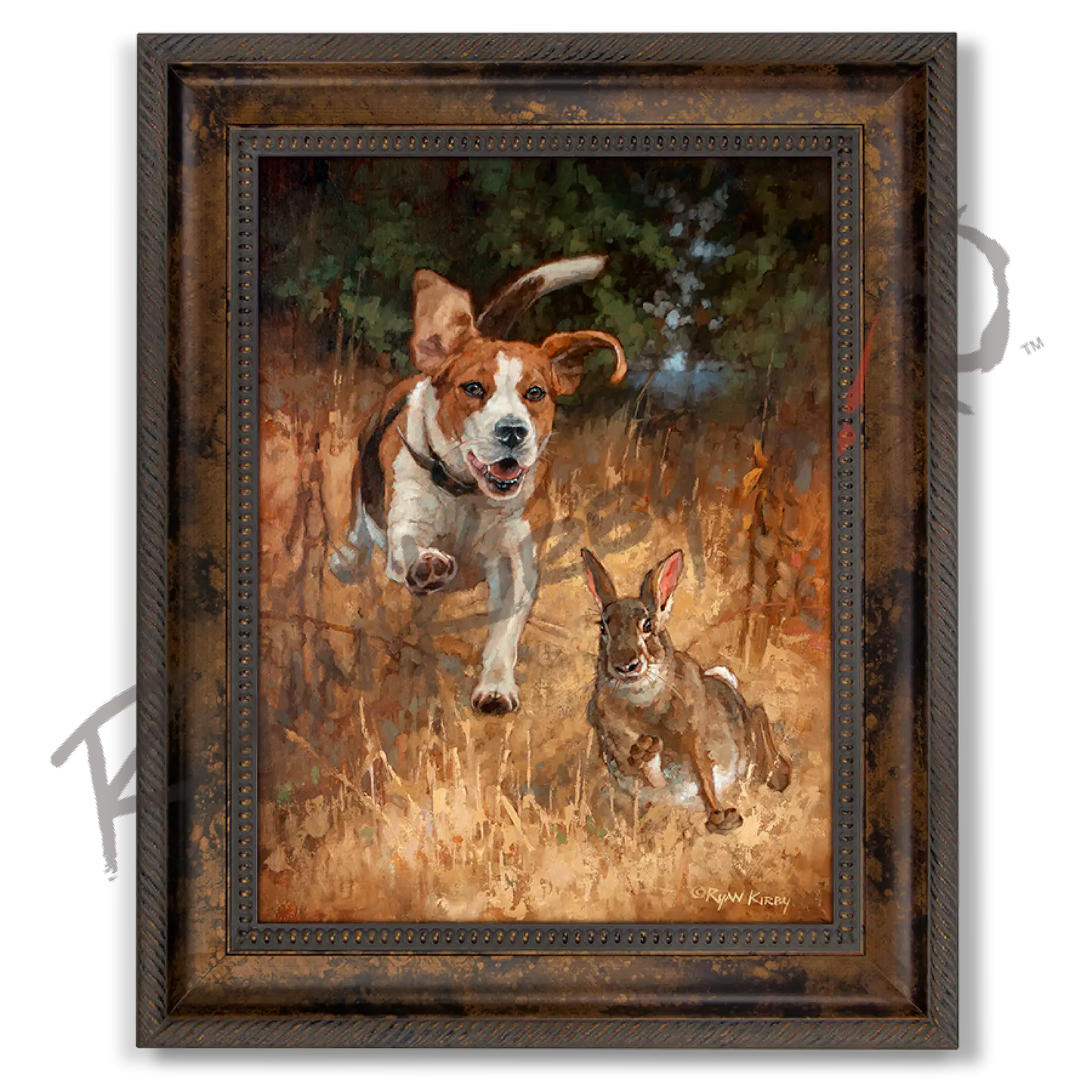 ’Fair Chase’ Beagle Hunting Rabbit Canvas Art Print Classic Bronze