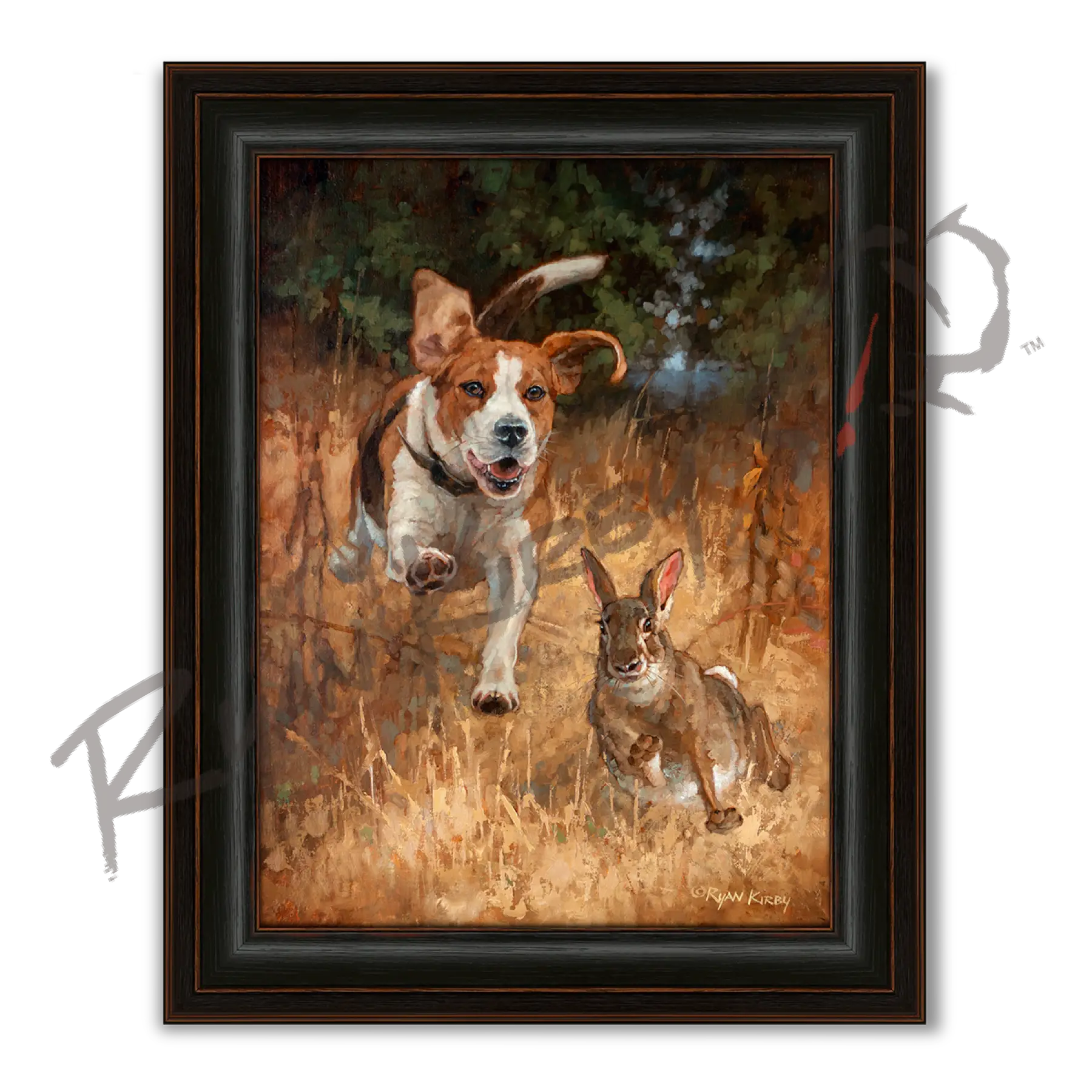 ’Fair Chase’ Beagle Hunting Rabbit Canvas Art Print - Midnight Oak - Canvas Print