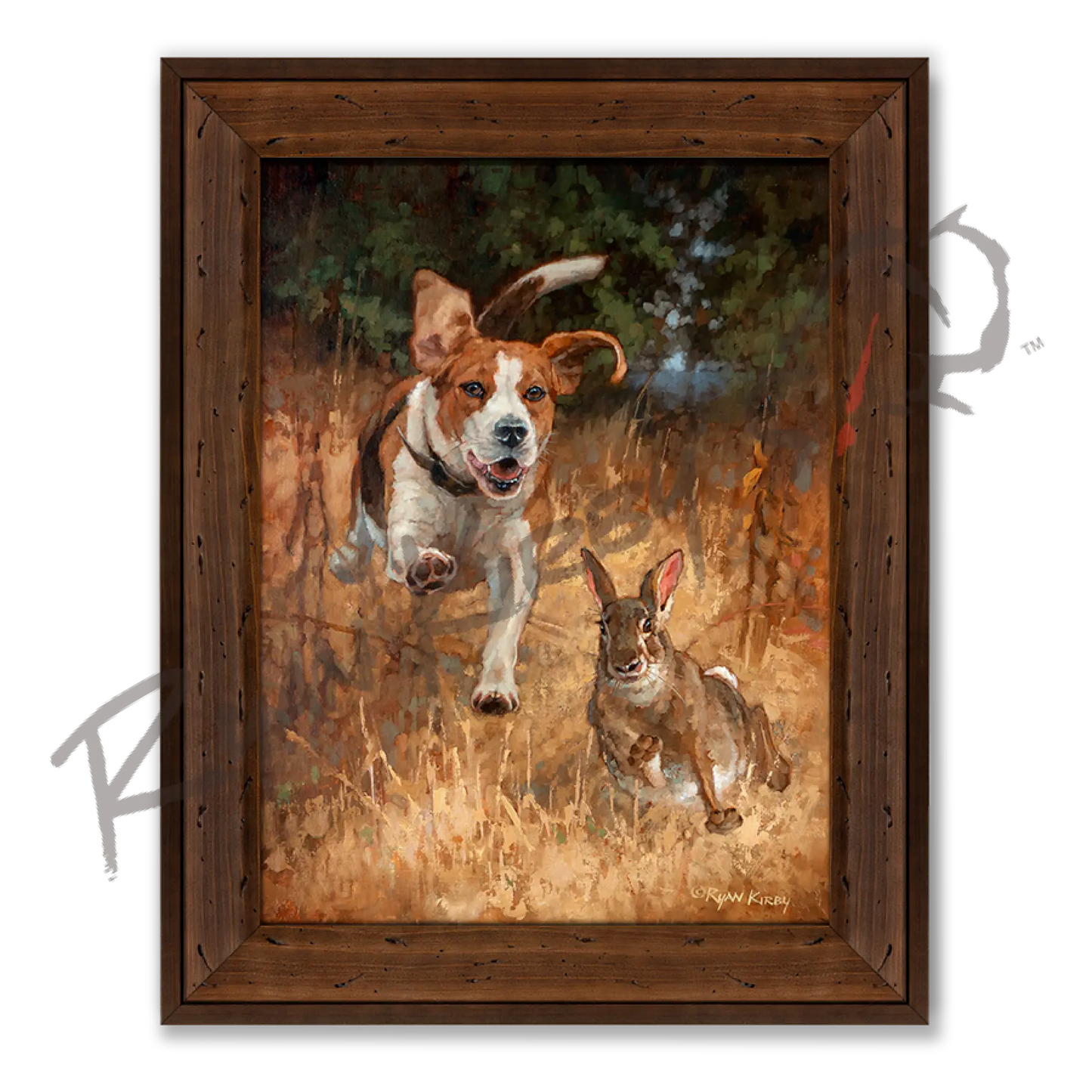 ’Fair Chase’ Beagle Hunting Rabbit Canvas Art Print Reclaimed Chestnut