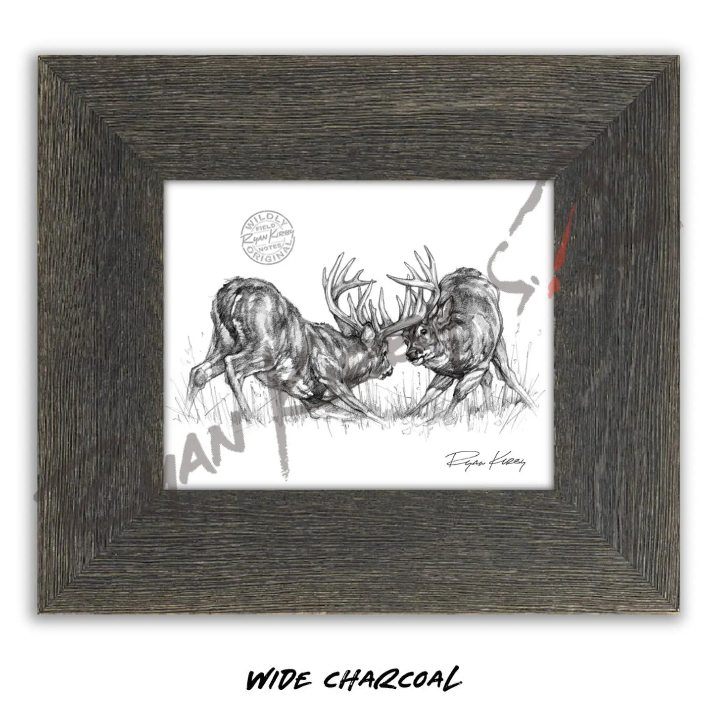 Fighting White-tailed Bucks Sketch Print Sketch Paper Print
