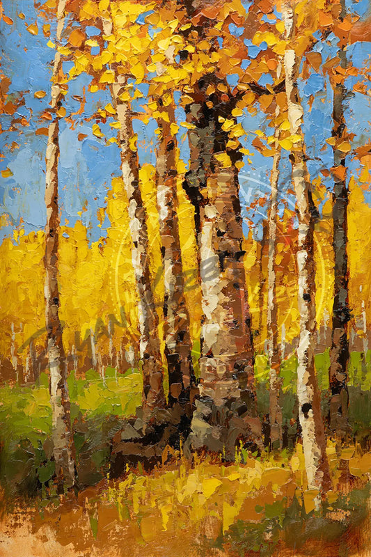 ’Gold Rush’ Aspen Landscape Original Oil Painting - Original Oil Painting