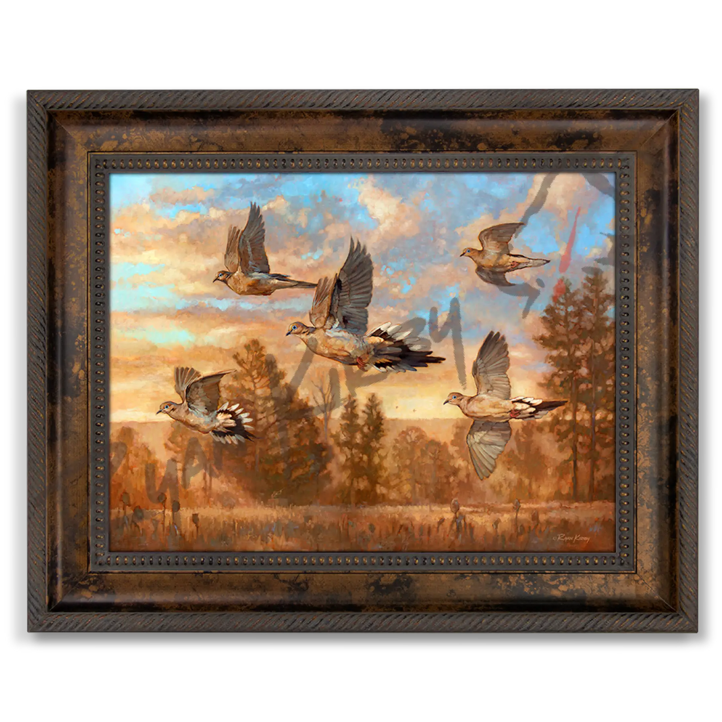 ’Golden Hour’ Flying Dove Canvas Art Print Classic Bronze