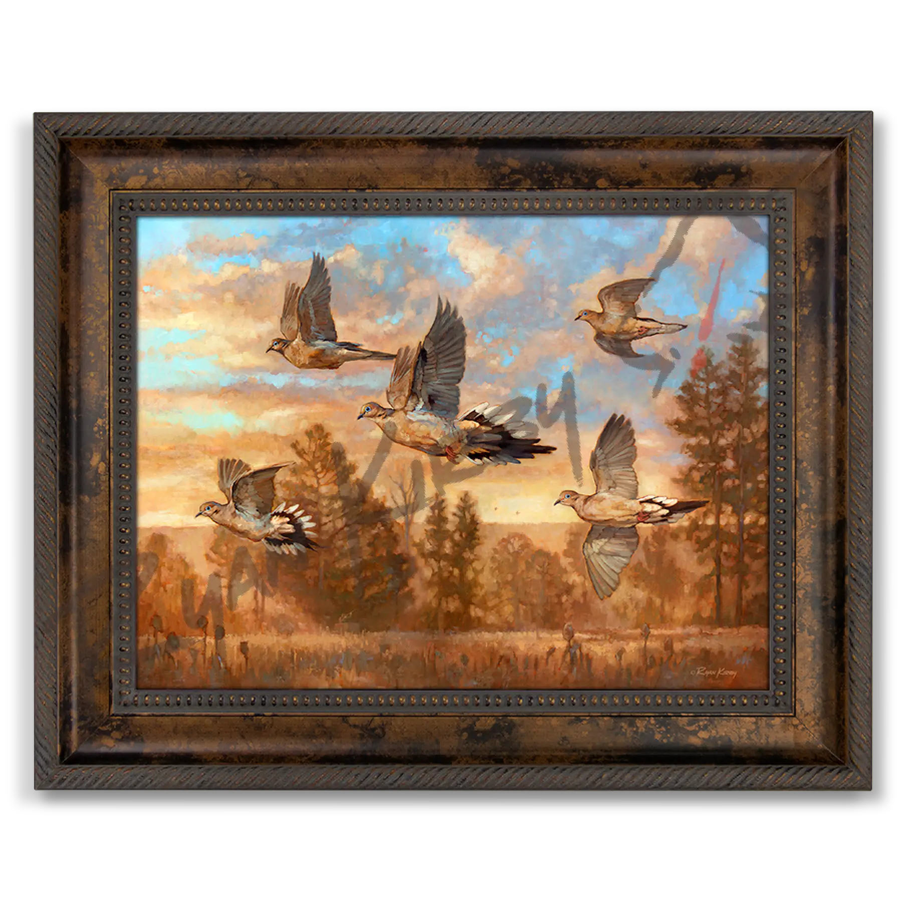 ’Golden Hour’ Flying Dove Canvas Art Print Classic Bronze