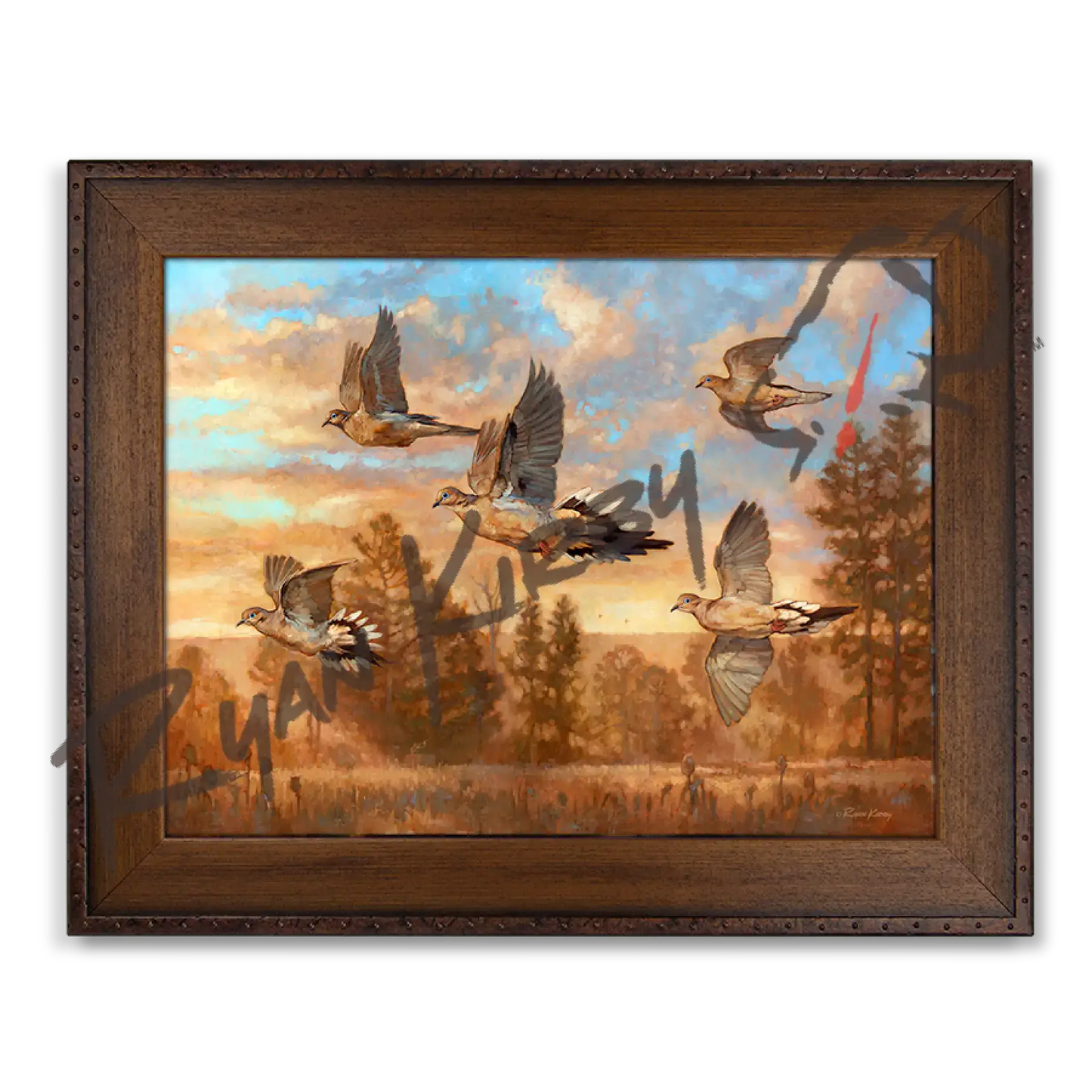 ’Golden Hour’ Flying Dove Canvas Art Print Copper Barrel