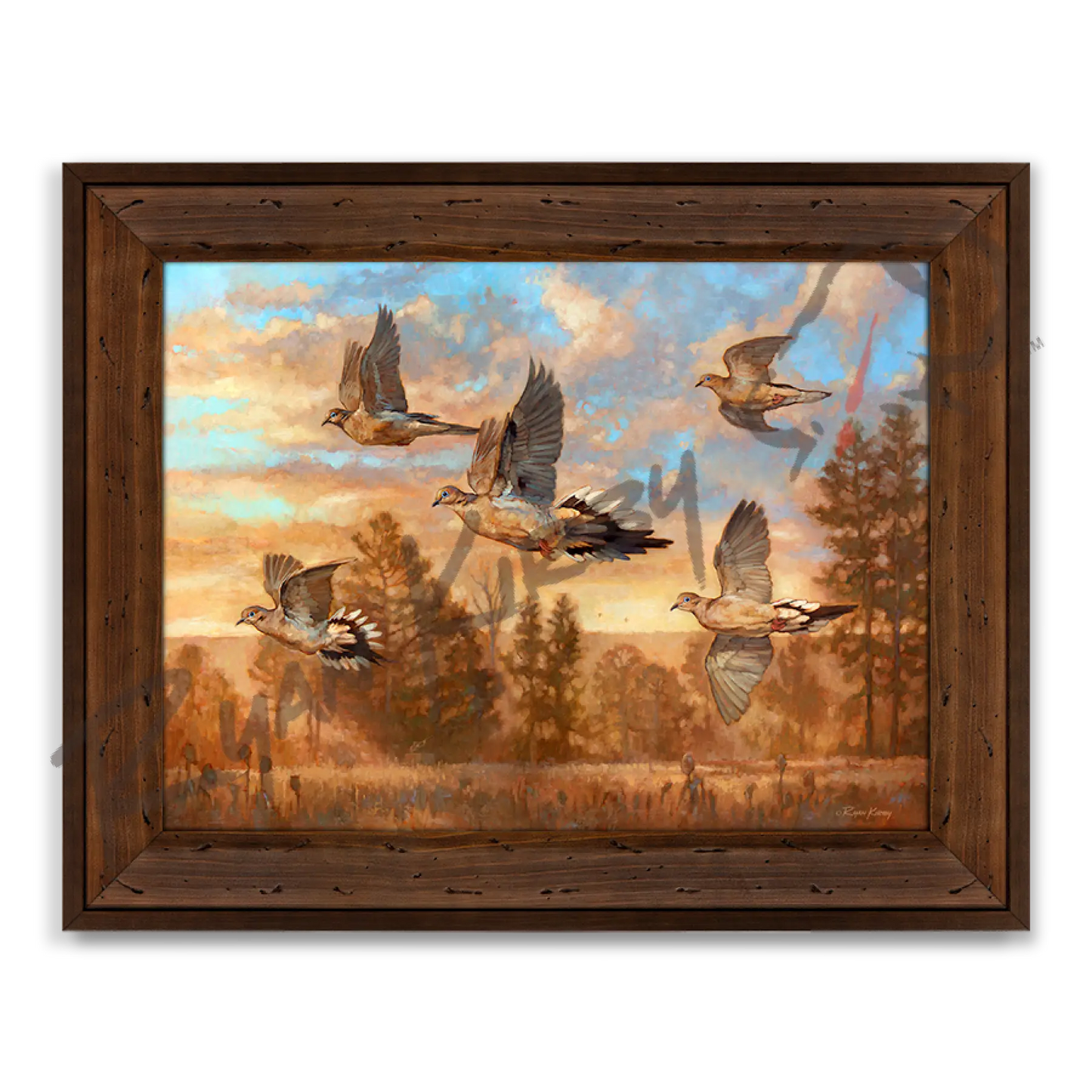 ’Golden Hour’ Flying Dove Canvas Art Print Reclaimed Chestnut