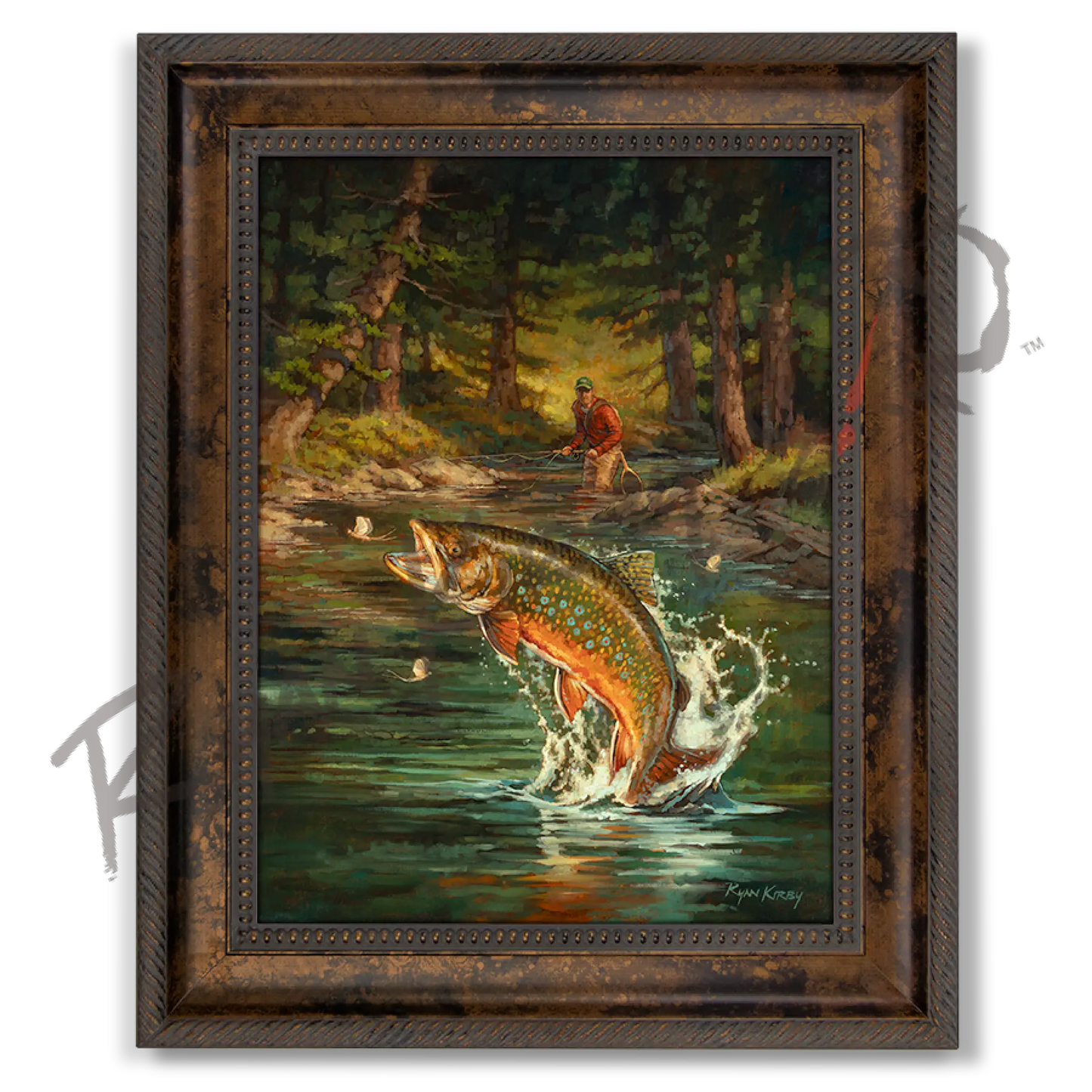 ’Backcountry Brookie’ Or ’Rise And Shine’ Jumping Brook Trout Canvas Art Print Classic Bronze