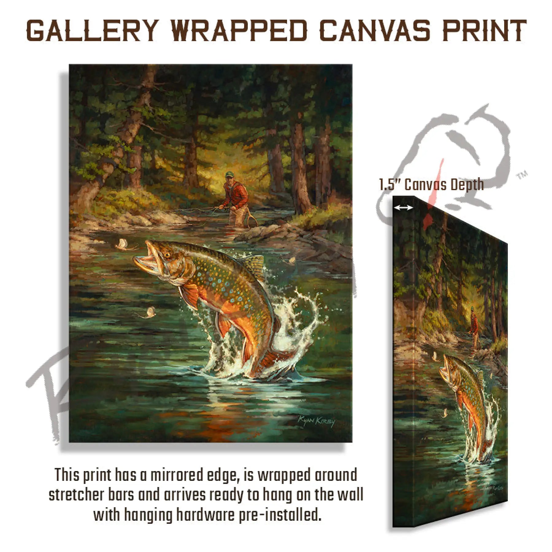 ’Backcountry Brookie’ Or ’Rise And Shine’ Jumping Brook Trout Canvas Art Print Gallery Wrapped