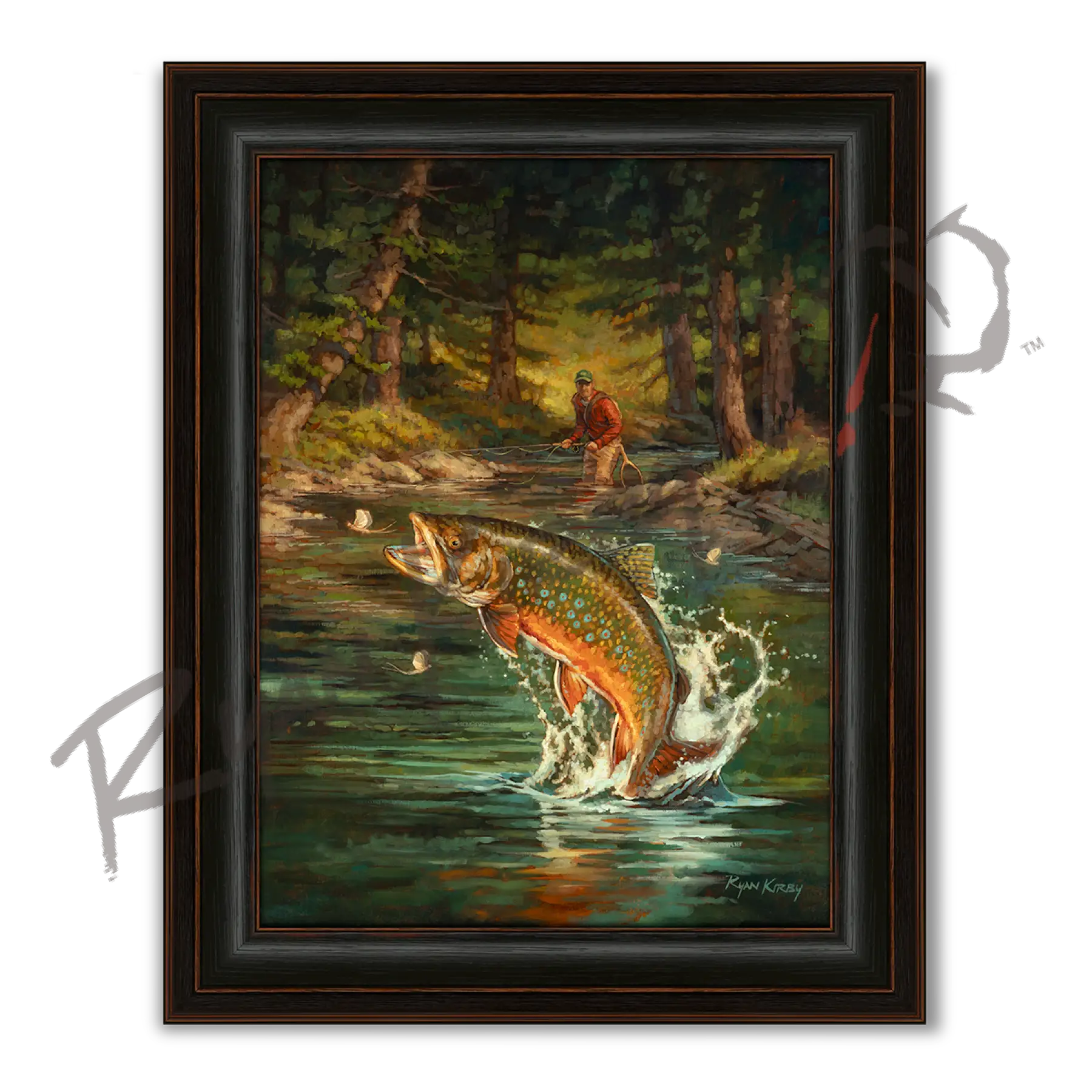 ’High Country Hatch’ Jumping Brook Trout Canvas Art Print - Midnight Oak - Canvas Print