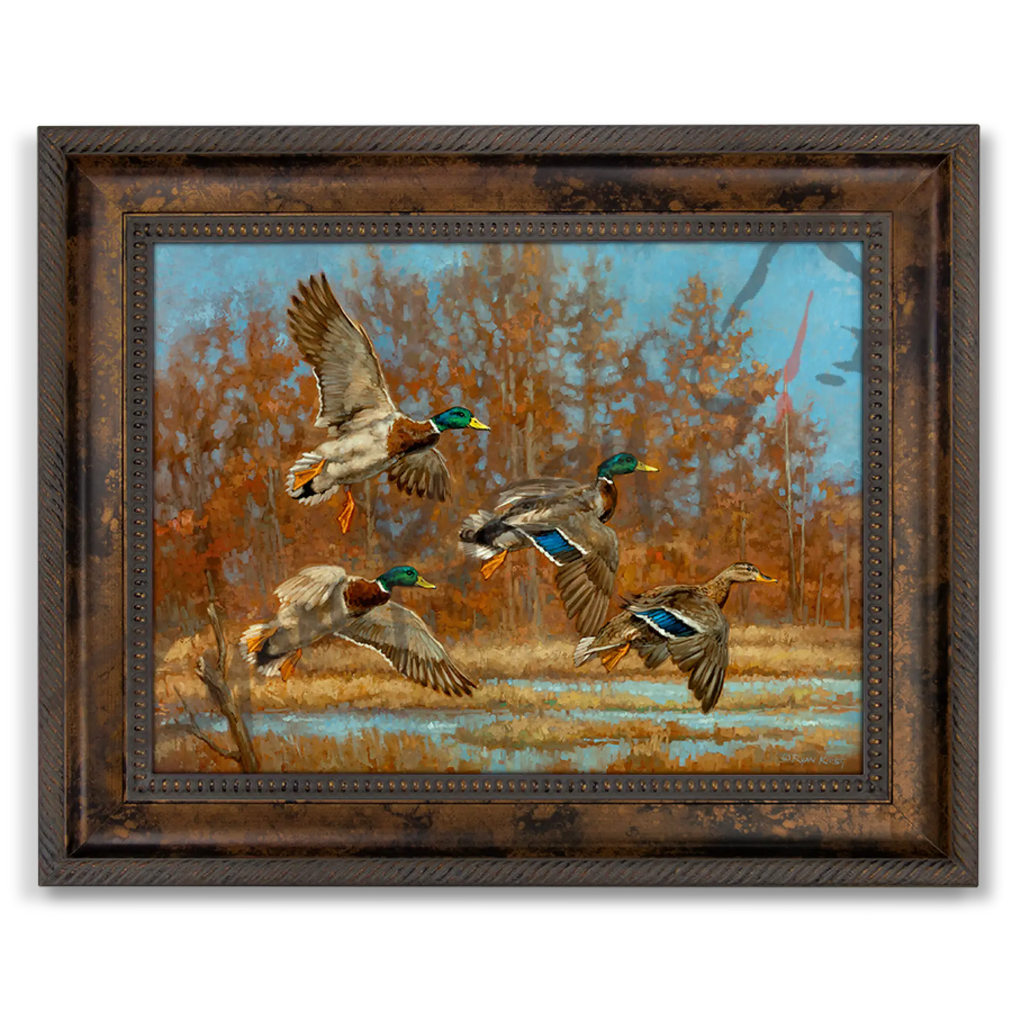 ’Marsh Madness’ Flying Waterfowl Canvas Art Print Classic Bronze