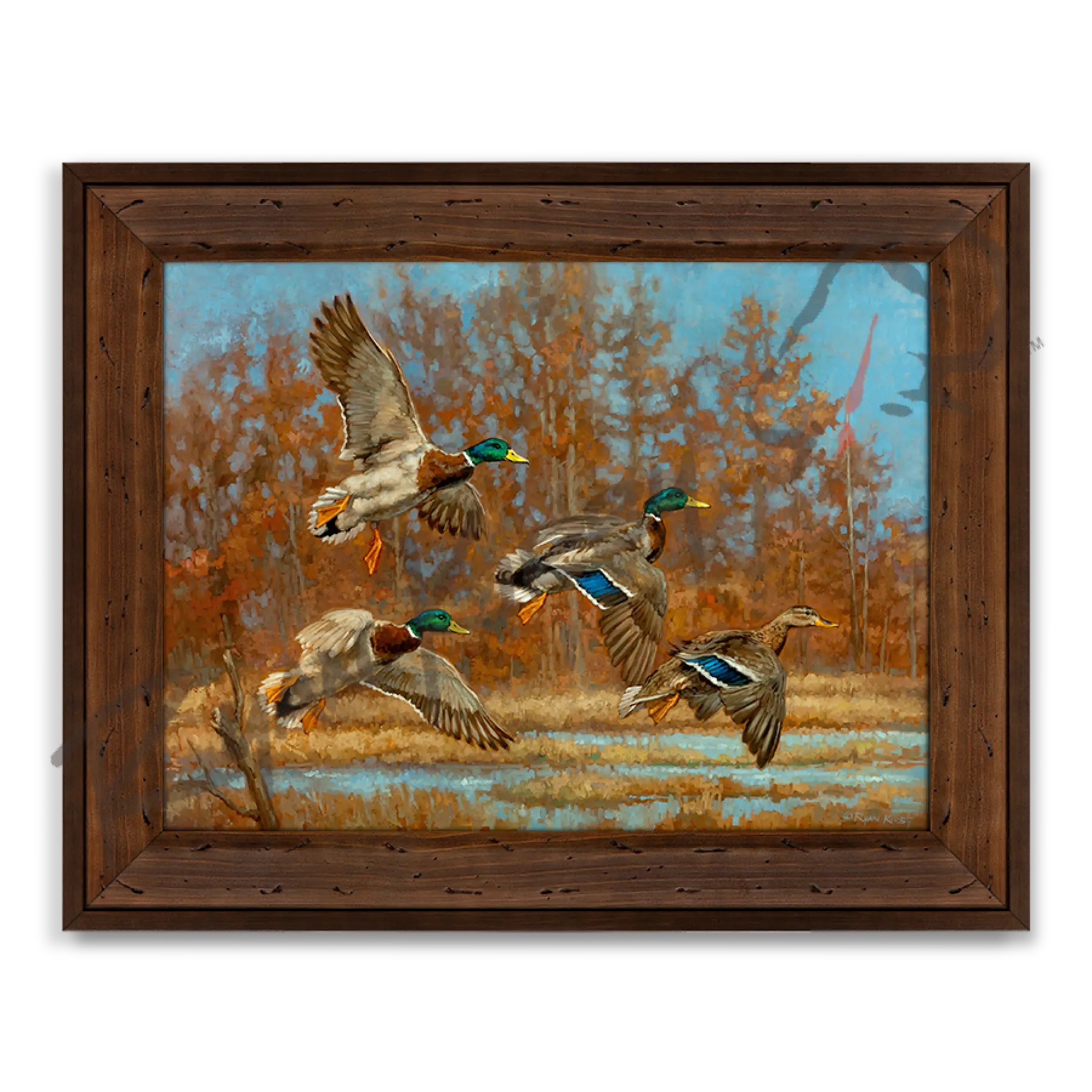 ’Marsh Madness’ Flying Waterfowl Canvas Art Print Reclaimed Chestnut