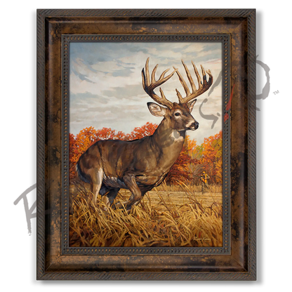 ’Running And Gunning’ White-Tailed Deer Canvas Art Print Classic Bronze