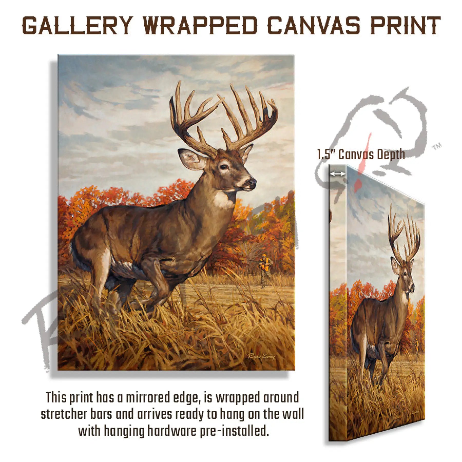 ’Running And Gunning’ White-Tailed Deer Canvas Art Print Gallery Wrapped