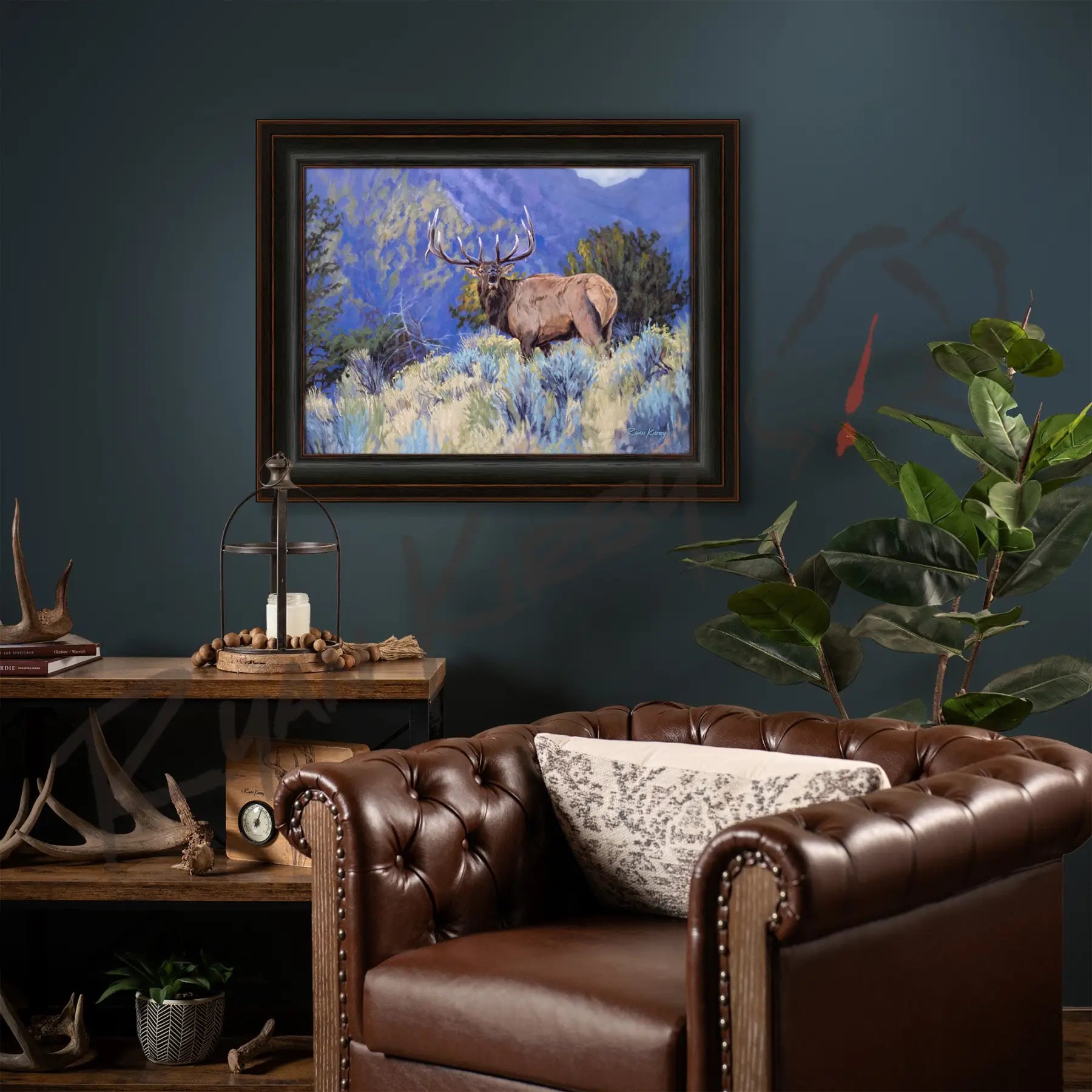 ’The Defender’ Bull Elk Canvas Art Print - Canvas Print