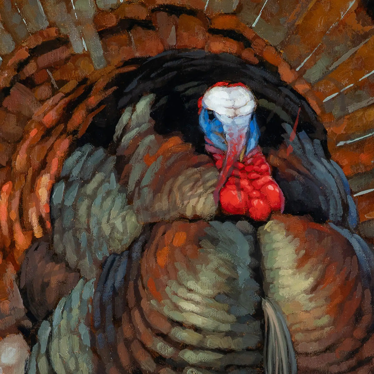 ’The Showman’ Original Oil Painting of Gobbling Wild Turkeys - Original Oil Painting