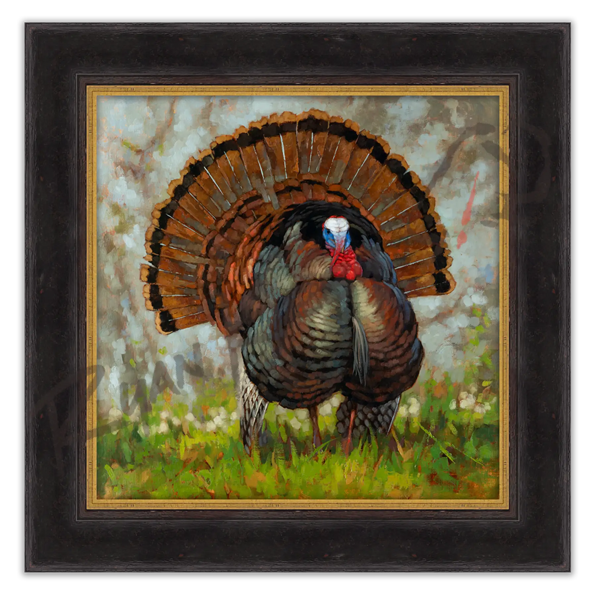’The Showman’ Original Oil Painting of Gobbling Wild Turkeys - Original Oil Painting