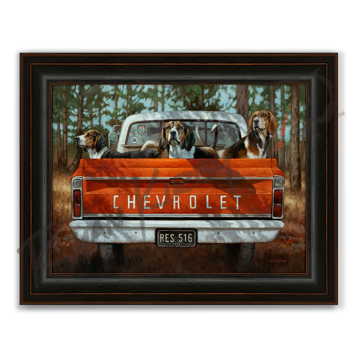 ’Three for the Tree’ Walker Hound Canvas Art Print - Midnight Oak - Canvas Print