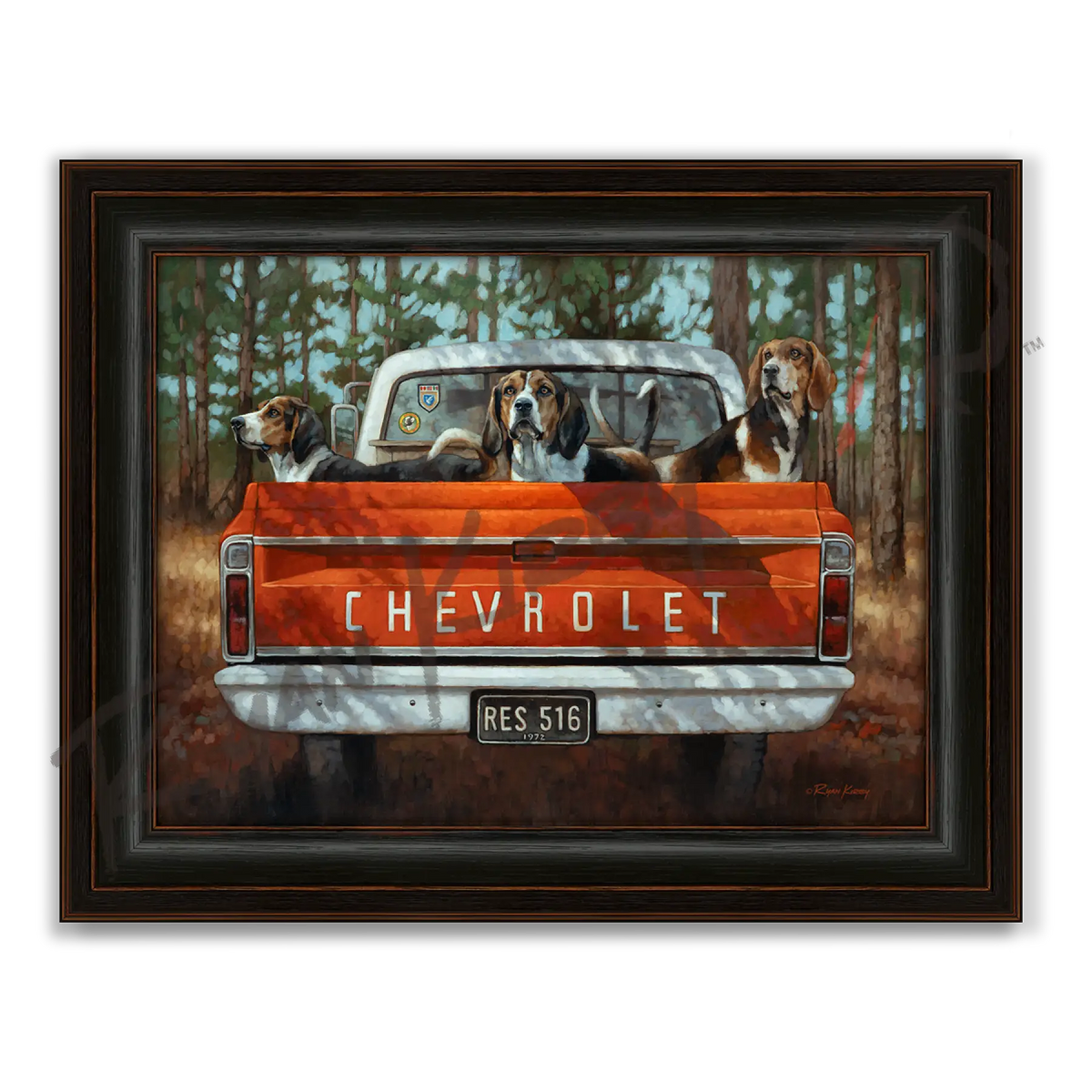 ’Three on the Tree’ Walker Hound Canvas Art Print - Midnight Oak - Canvas Print