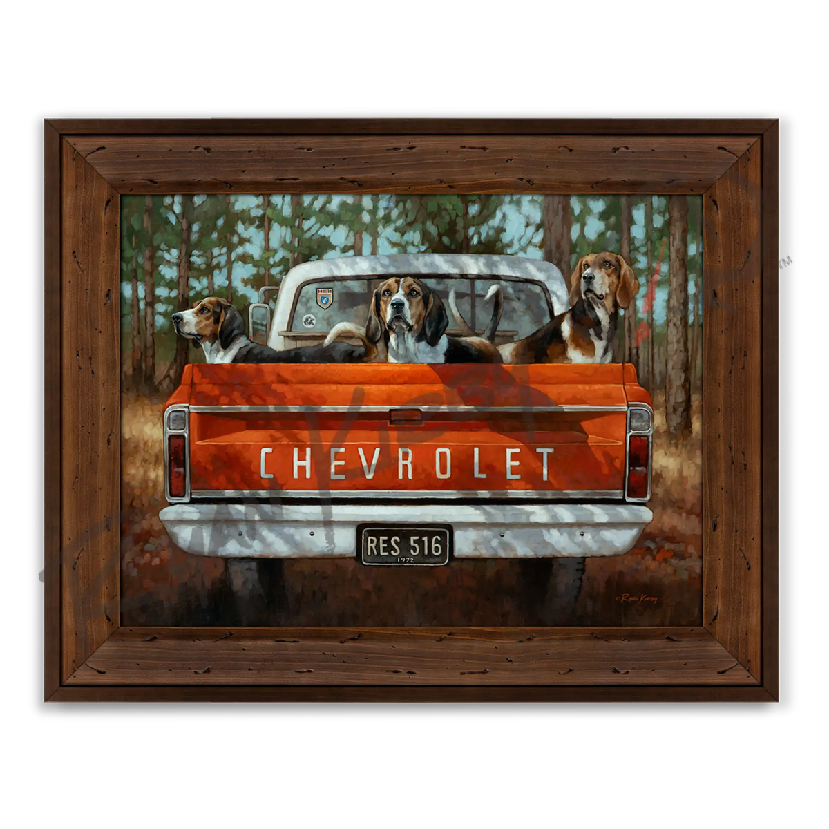 ’Three for the Tree’ Walker Hound Canvas Art Print - Reclaimed Chestnut - Canvas Print