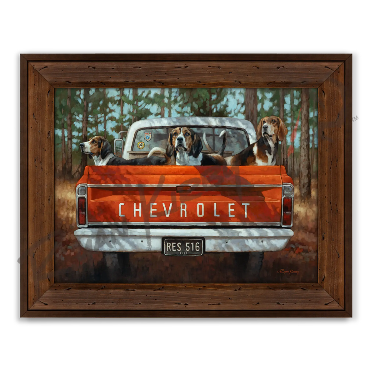 ’Three on the Tree’ Walker Hound Canvas Art Print - Reclaimed Chestnut - Canvas Print