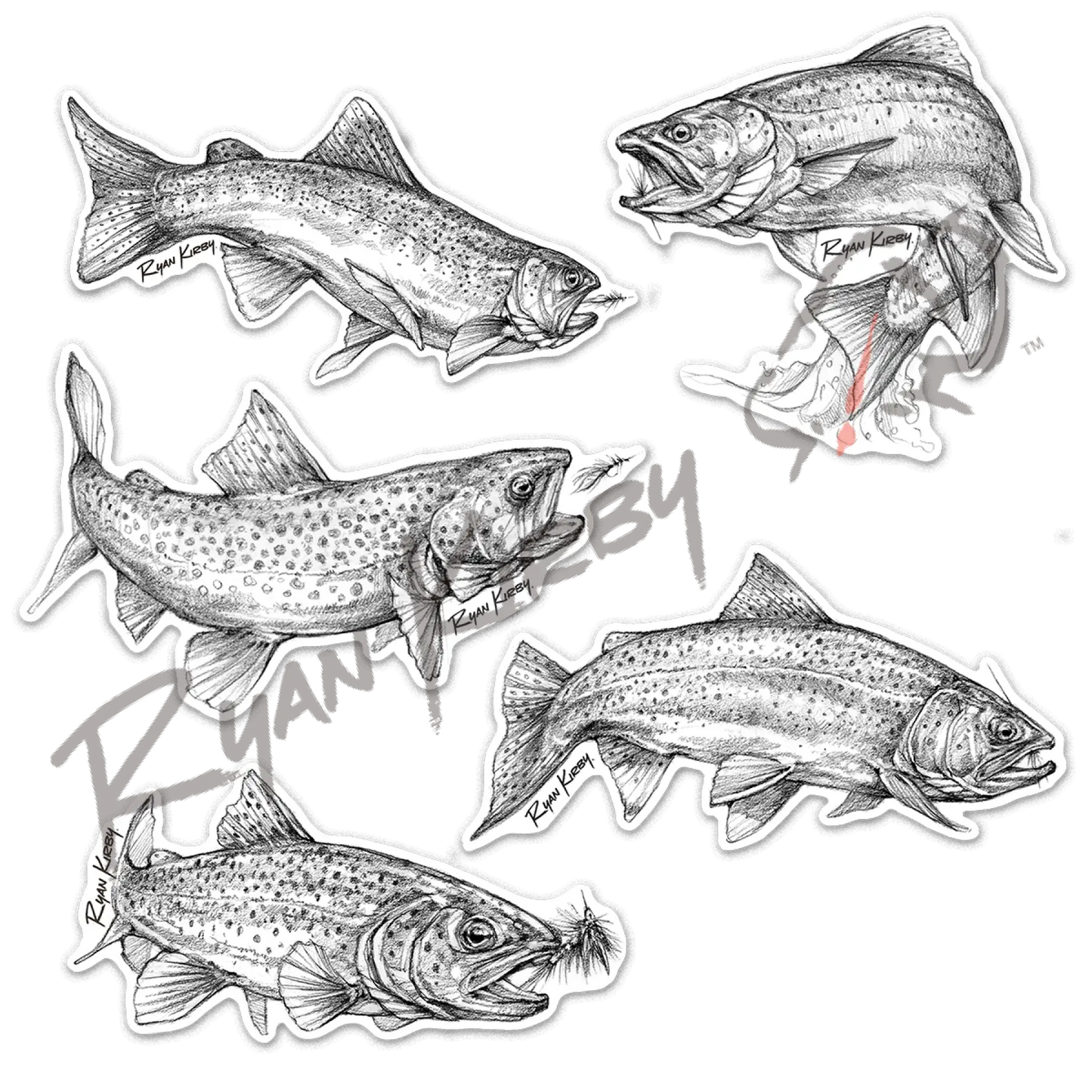 Trout Sketch Decal Pack Apparel